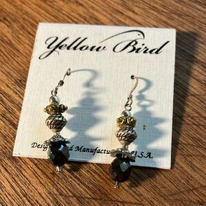 Vintage Yellow Bird Gold and‎ Black Beaded Dangle Earrings